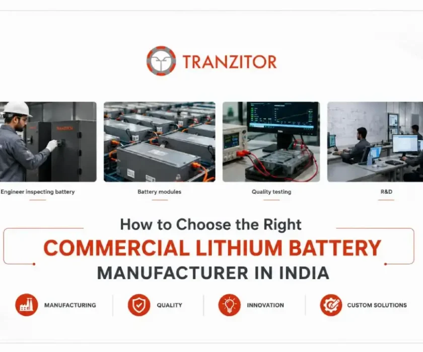 Engineer inspecting a commercial LiFePO₄ lithium battery pack in a modern manufacturing facility in India.
